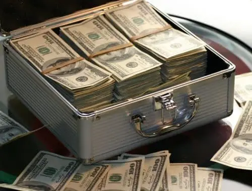 US dollar bank notes inside a case